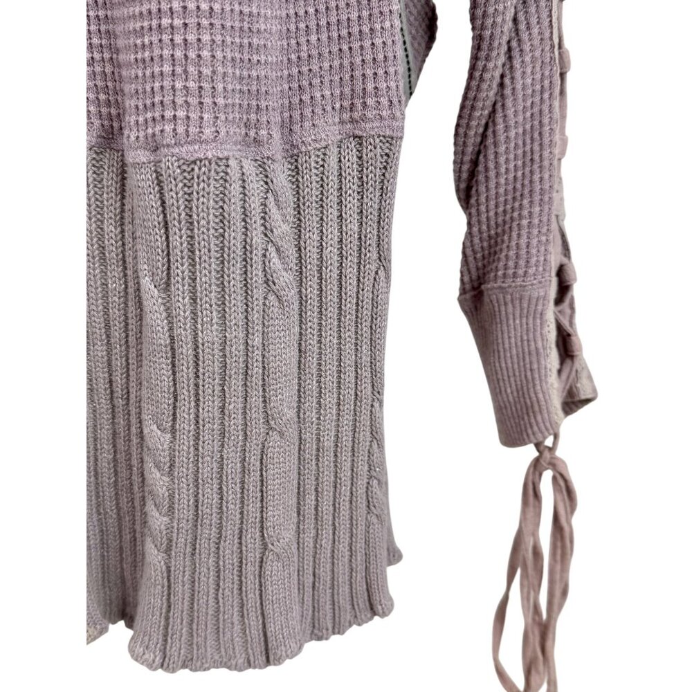 Free People Lilac Lace Up Sleeve Thermal Cable Knit Sweater | Boho Grunge Fairy - Picture 13 of 16